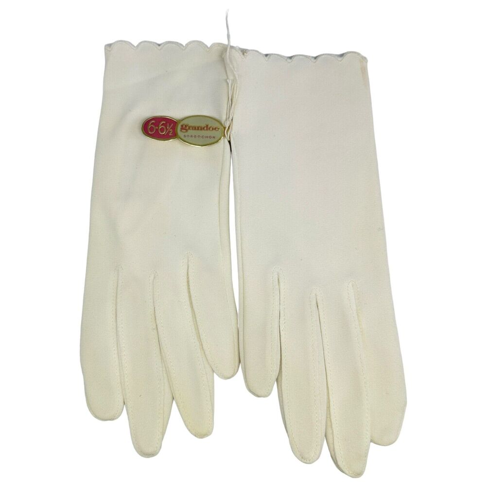 Grandoe‎ Stretch White Cream Nylon Women's Gloves Size 6 - 6 1/2 Vintage